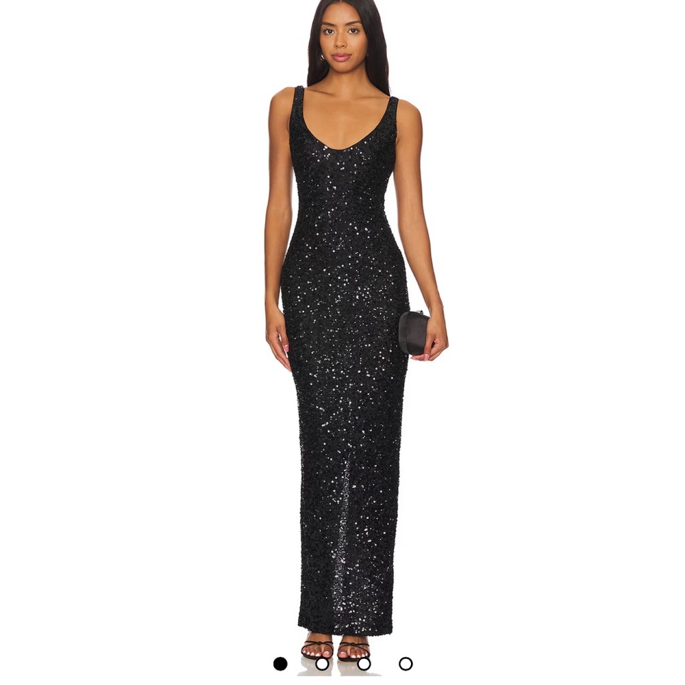 NBD Black Sequin Maxi Dress Scoop Neck Sleeveless